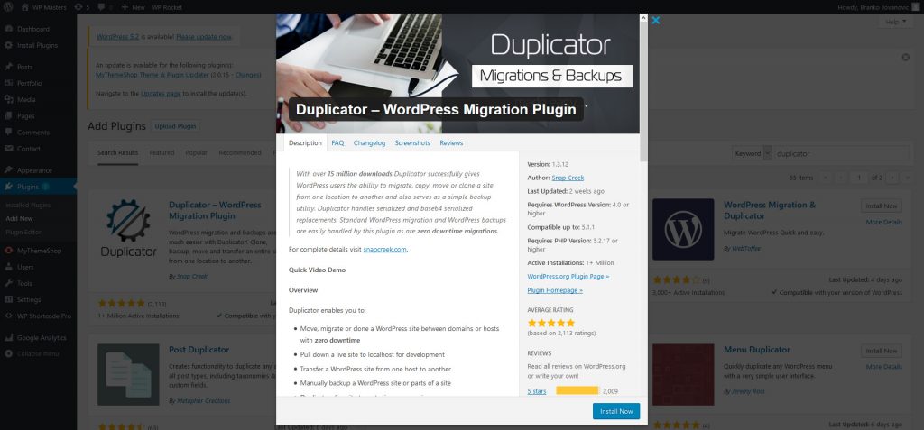 setup Duplicator plugin