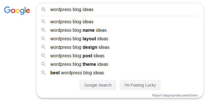 Google autocomplete for finding blog article idea
